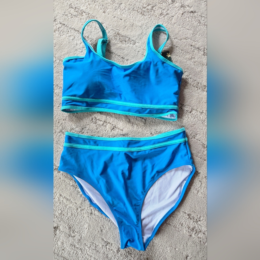 NWT, Blue Women's Swim Set, Sz L
